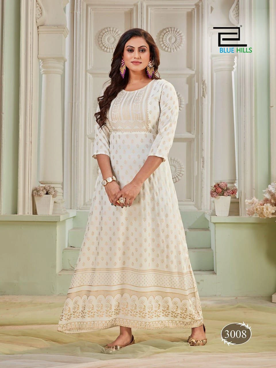 Blue Hills Bela 14Kg Heavy Rayon Print Wholesale Long Gown Catalog — Wholesale Kurtis, Blue Hills wholesale from Surat - Gallery Image 4